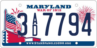 MD license plate 3AD7794