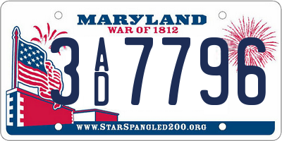 MD license plate 3AD7796