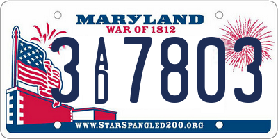 MD license plate 3AD7803