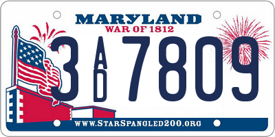 MD license plate 3AD7809