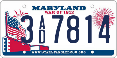 MD license plate 3AD7814