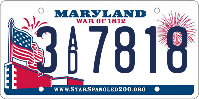 MD license plate 3AD7818