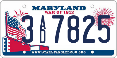 MD license plate 3AD7825