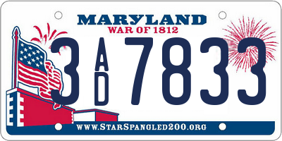 MD license plate 3AD7833