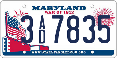 MD license plate 3AD7835
