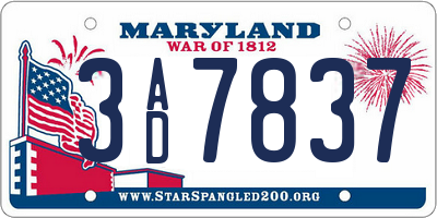 MD license plate 3AD7837
