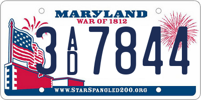 MD license plate 3AD7844