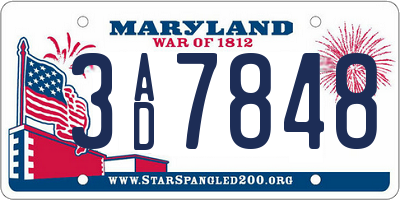 MD license plate 3AD7848