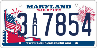 MD license plate 3AD7854
