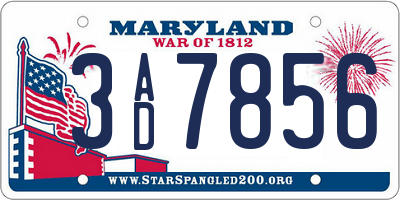 MD license plate 3AD7856