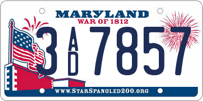 MD license plate 3AD7857