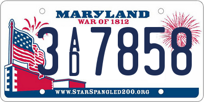 MD license plate 3AD7858