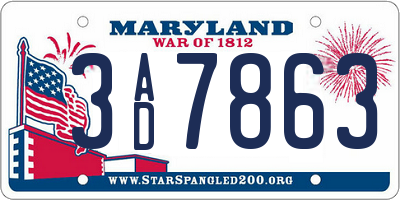 MD license plate 3AD7863