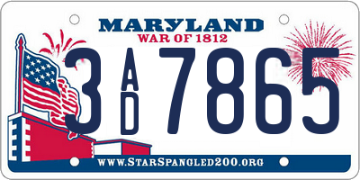 MD license plate 3AD7865