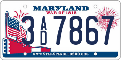 MD license plate 3AD7867