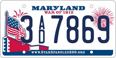 MD license plate 3AD7869
