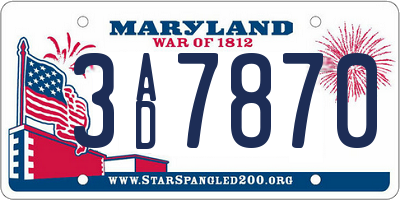 MD license plate 3AD7870