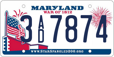 MD license plate 3AD7874