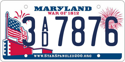 MD license plate 3AD7876