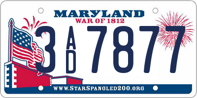 MD license plate 3AD7877