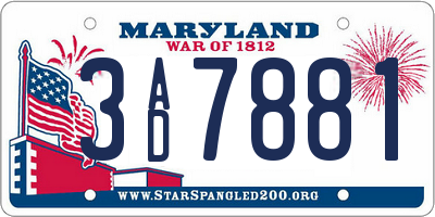 MD license plate 3AD7881