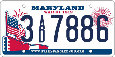 MD license plate 3AD7886