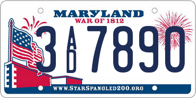 MD license plate 3AD7890