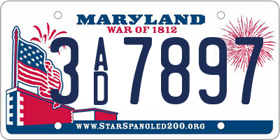 MD license plate 3AD7897