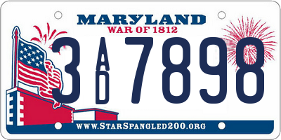 MD license plate 3AD7898
