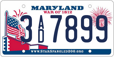 MD license plate 3AD7899