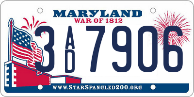 MD license plate 3AD7906
