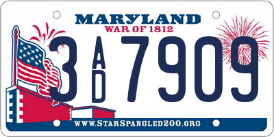 MD license plate 3AD7909