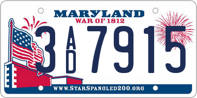 MD license plate 3AD7915