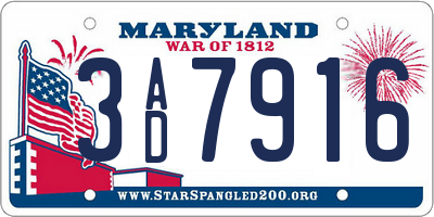 MD license plate 3AD7916