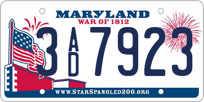 MD license plate 3AD7923