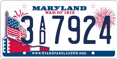 MD license plate 3AD7924