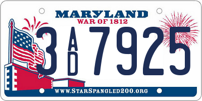 MD license plate 3AD7925