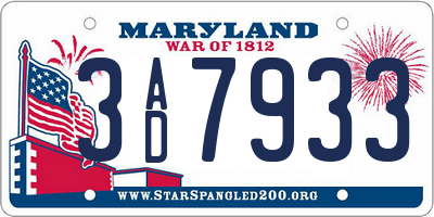 MD license plate 3AD7933