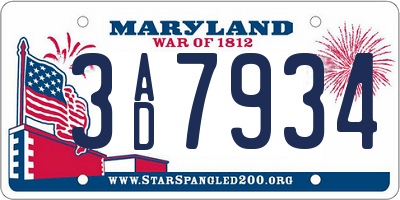 MD license plate 3AD7934