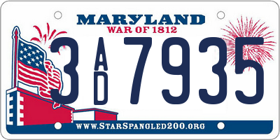 MD license plate 3AD7935