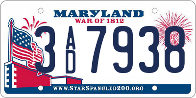 MD license plate 3AD7938