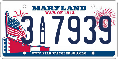 MD license plate 3AD7939