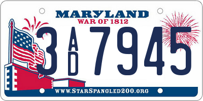 MD license plate 3AD7945