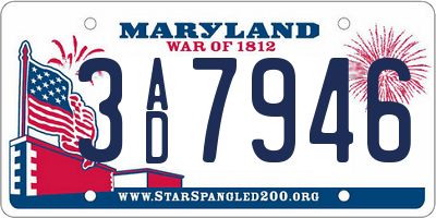 MD license plate 3AD7946