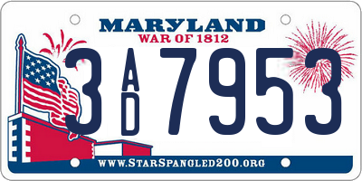 MD license plate 3AD7953