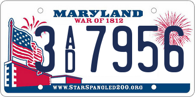 MD license plate 3AD7956