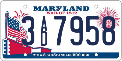 MD license plate 3AD7958