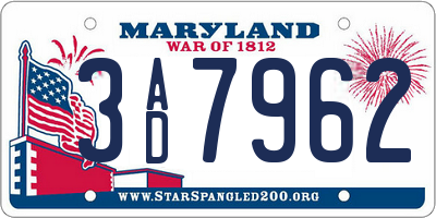 MD license plate 3AD7962