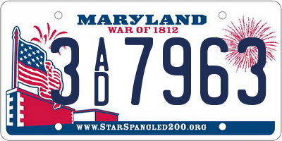 MD license plate 3AD7963