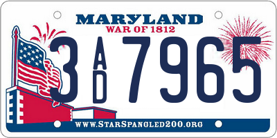 MD license plate 3AD7965